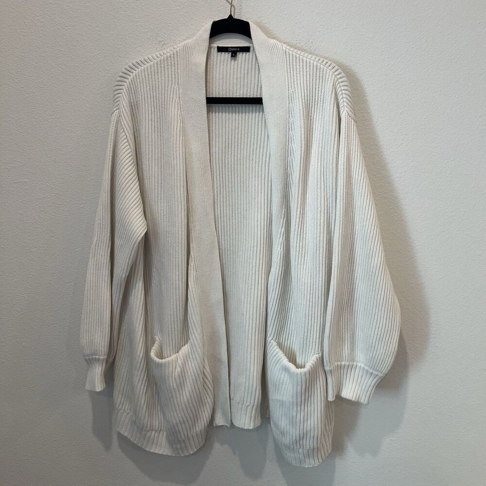 Quince Women’s 100% Organic Cotton Oversized Cardigan White Neutral Casual